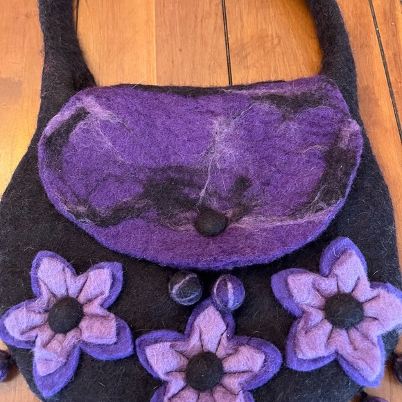 VTG Rising Tide Boiled Felted Wool Purse/Handbag Hand Made In Nepal Boho Flowers - Picture 3 of 11
